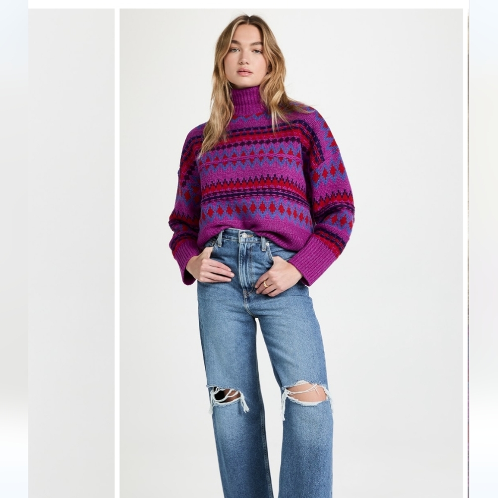 Rag & Bone Purple Willow Wool Fair Isle Sweater Large
